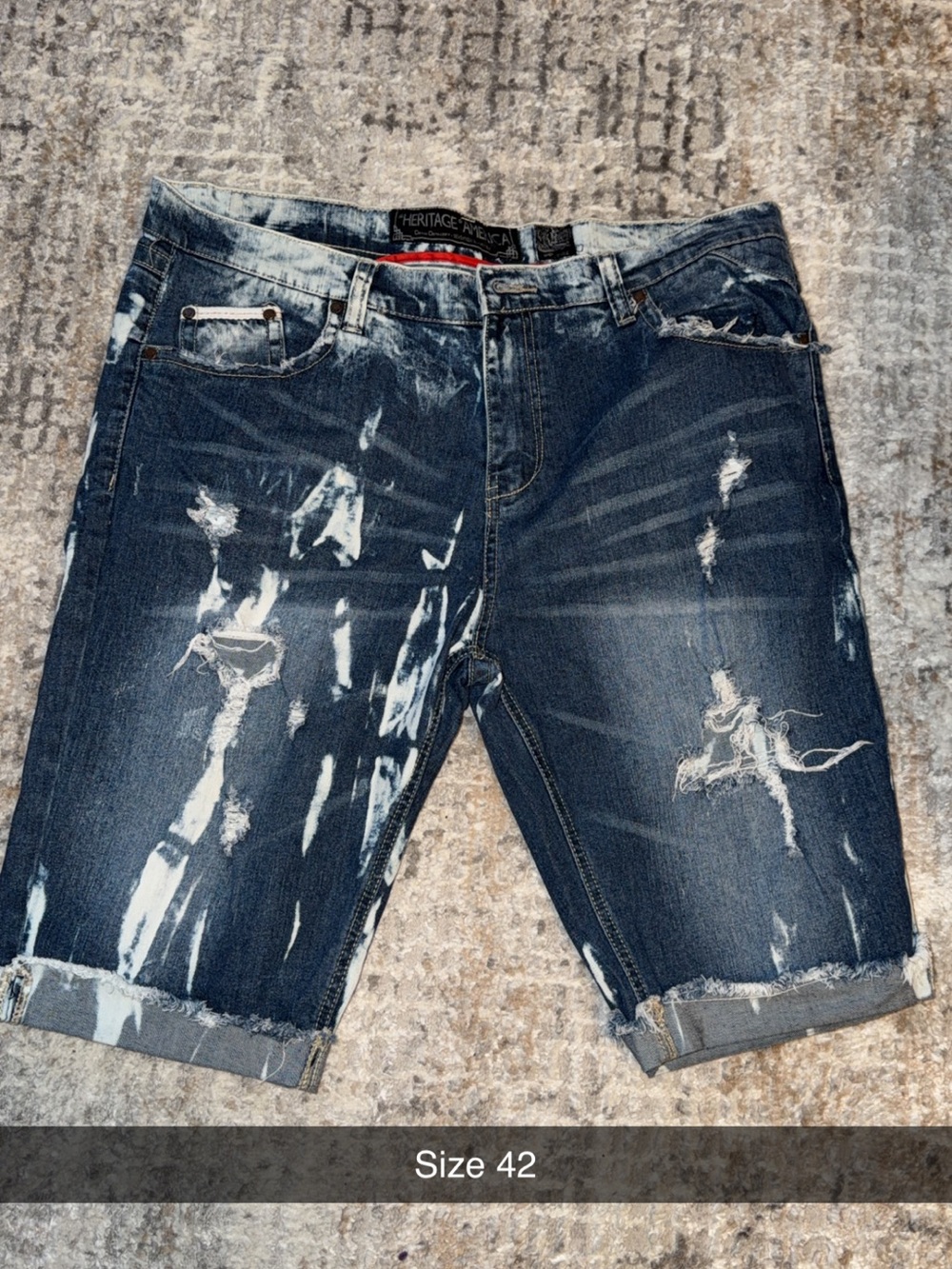 Heritage Revival Men’s Dark Blue Distressed Jean Shorts